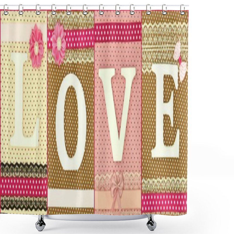 Personality  Wooden Letters Forming Word Love On Polka Dots Background Shower Curtains