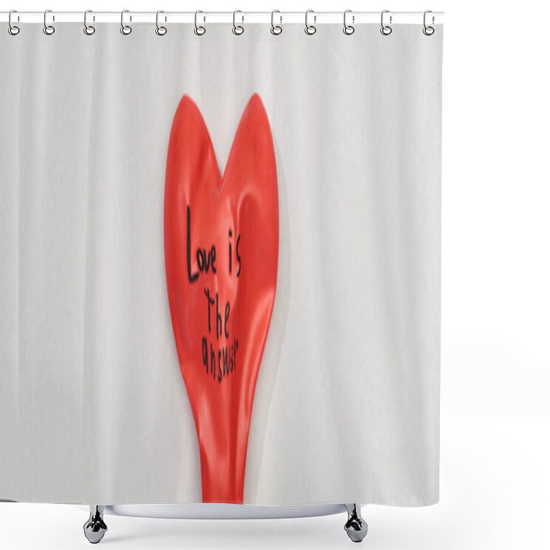 Personality  Top View Of Balloon With Love Is Answer Lettering On Grey Background, Panoramic Shot Shower Curtains