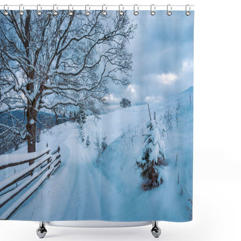 Personality  Winter In A Village Shower Curtains