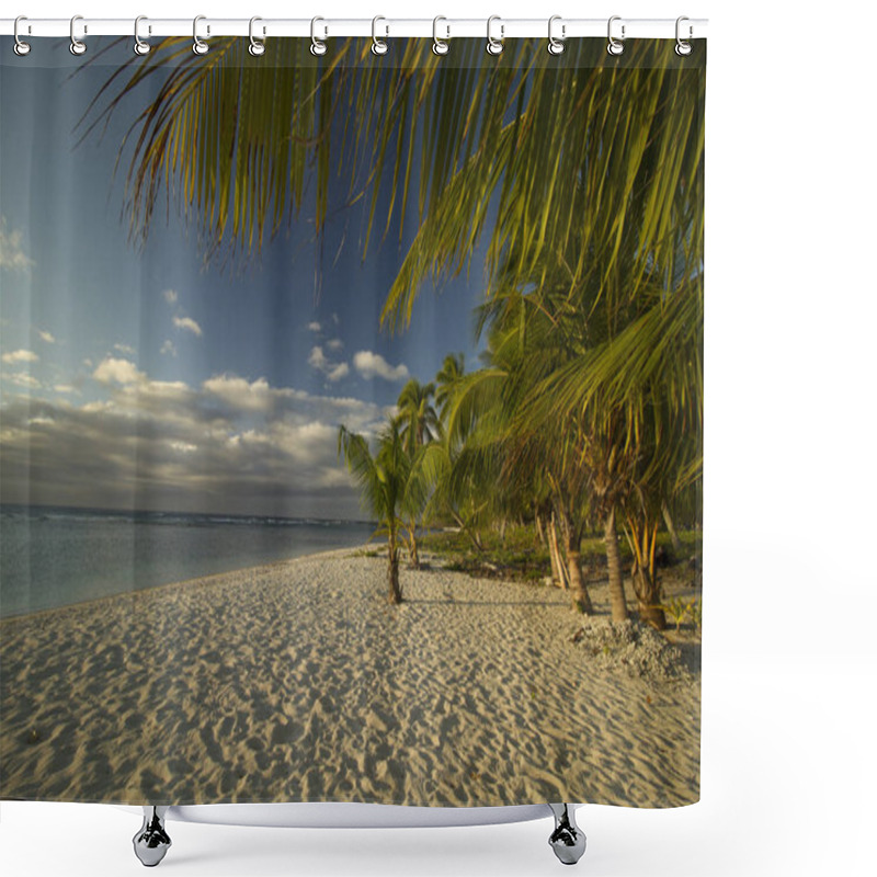 Personality  Summertime Background Of Tropical Island With Coconut Palms And Sea Shower Curtains