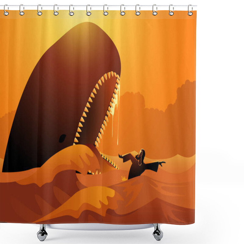 Personality  Religion Vector Illustration Series, Jonah And The Whale Shower Curtains