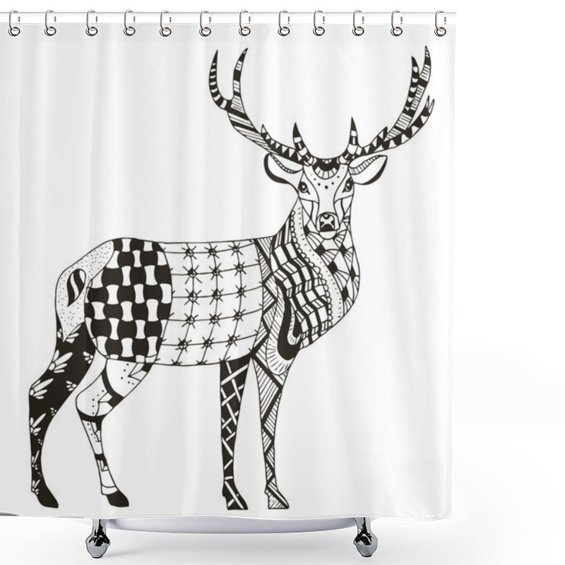 Personality  Artistically Hand Drawn, Zentangle Stylized Deer Vector, Illustration, Pattern, Freehand Pencil, Lace. Zen Art. Shower Curtains