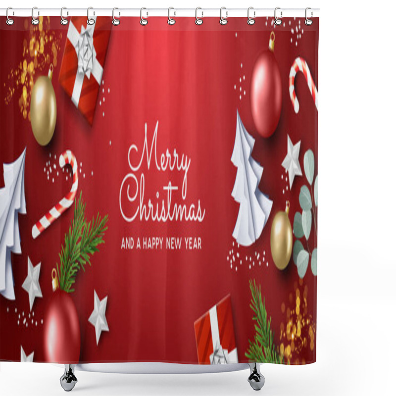 Personality  A Joyful Seasonal Christmas Events Background Banner With Festive Decorations. Vector Illustration Shower Curtains