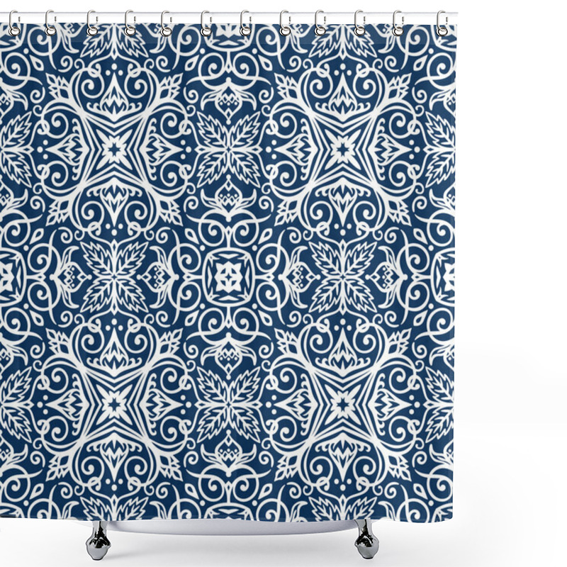 Personality  Blue Arabesque Pattern Shower Curtains