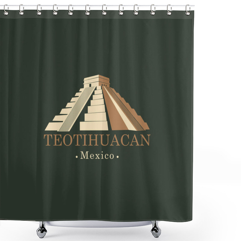 Personality  Banner With Mesoamerican Pyramids In Mexico Shower Curtains