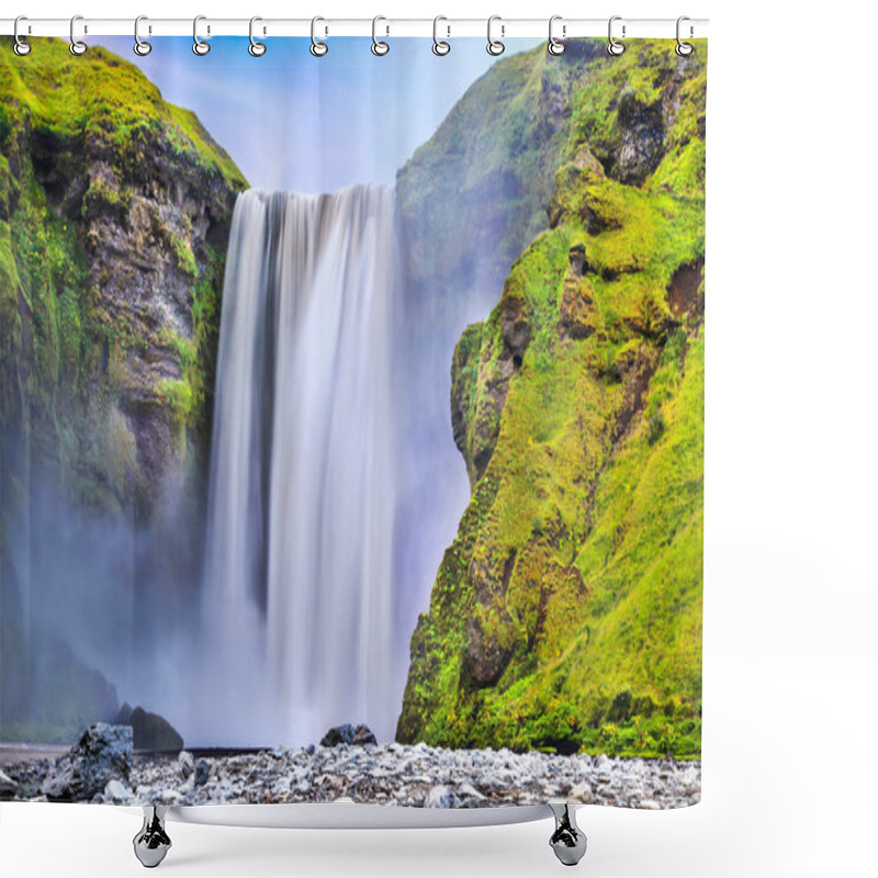 Personality  Long Exposure Of Famous Skogafoss Waterfall In Iceland At Dusk Shower Curtains