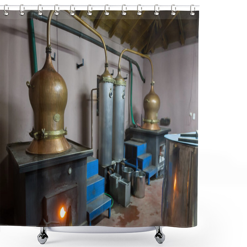 Personality  During Traditional Distillation Of Alcohol And Production Of Hom Shower Curtains