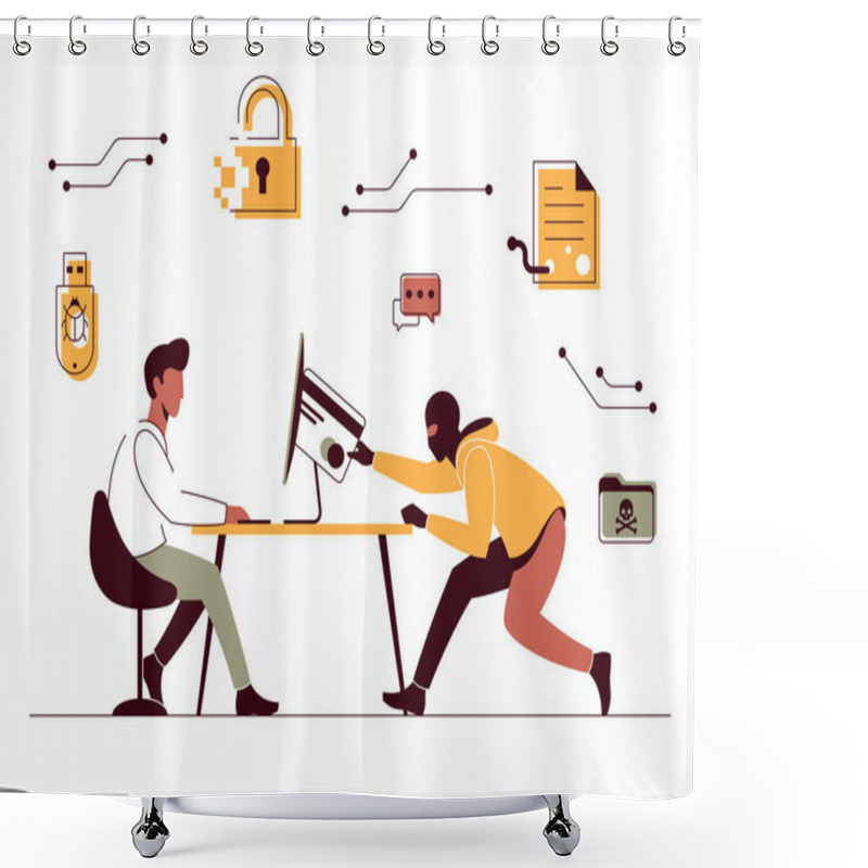 Personality  Vector Illustration Of A Hacker Who Bypasses Computer Protection Shower Curtains