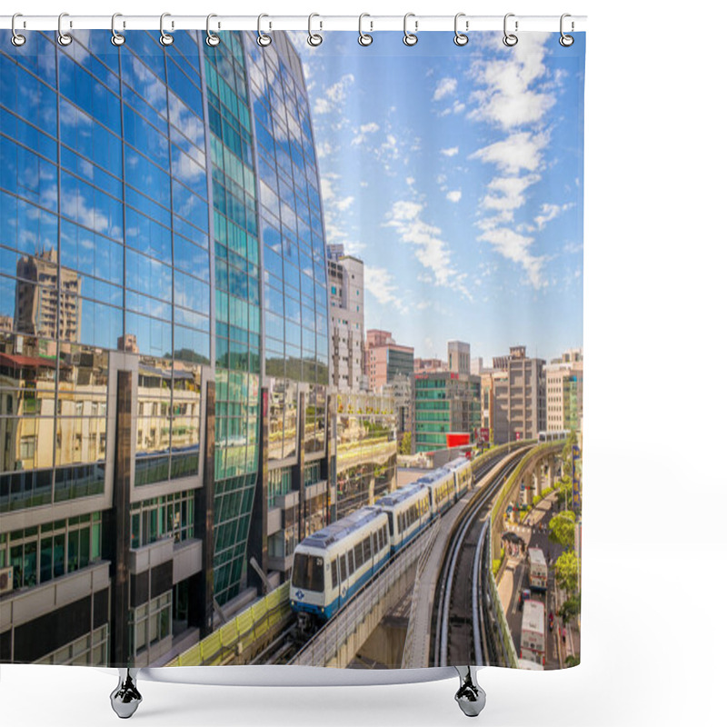 Personality  Taipei With Metro Train Approaching Xihu Station Shower Curtains