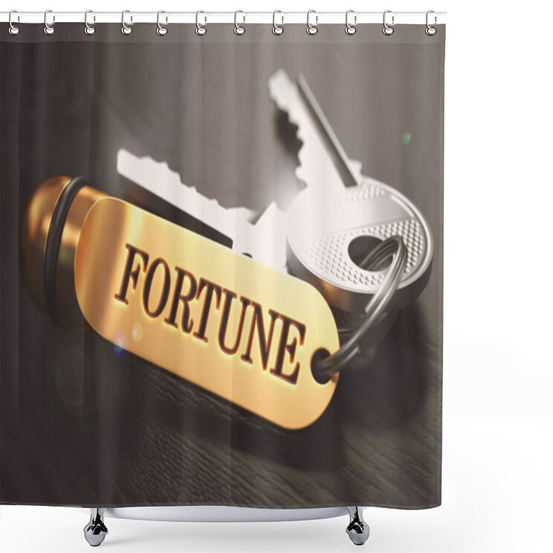 Personality  Keys To Fortune. Concept On Golden Keychain. Shower Curtains