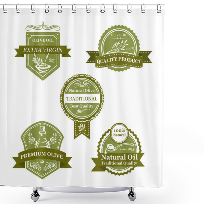 Personality  Olive Product Badge Set Of Oil Bottle Label Design Shower Curtains