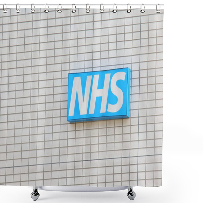 Personality  LONDON ENGLAND - JUNE 2, 2019: NHS National Health Service Sign UK Shower Curtains