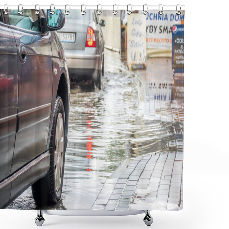 Personality  Car On A Flooded Street Shower Curtains