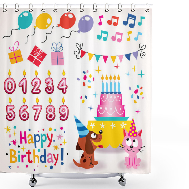 Personality  Happy Birthday Design Elements Set Shower Curtains