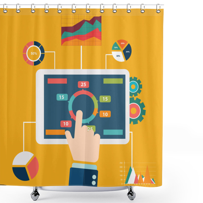 Personality  Flat Design Modern Vector Illustration Icons Set Of Website SEO Optimization, Programming Process And Web Analytic Elements. Isolated On Stylish Colored Background Shower Curtains