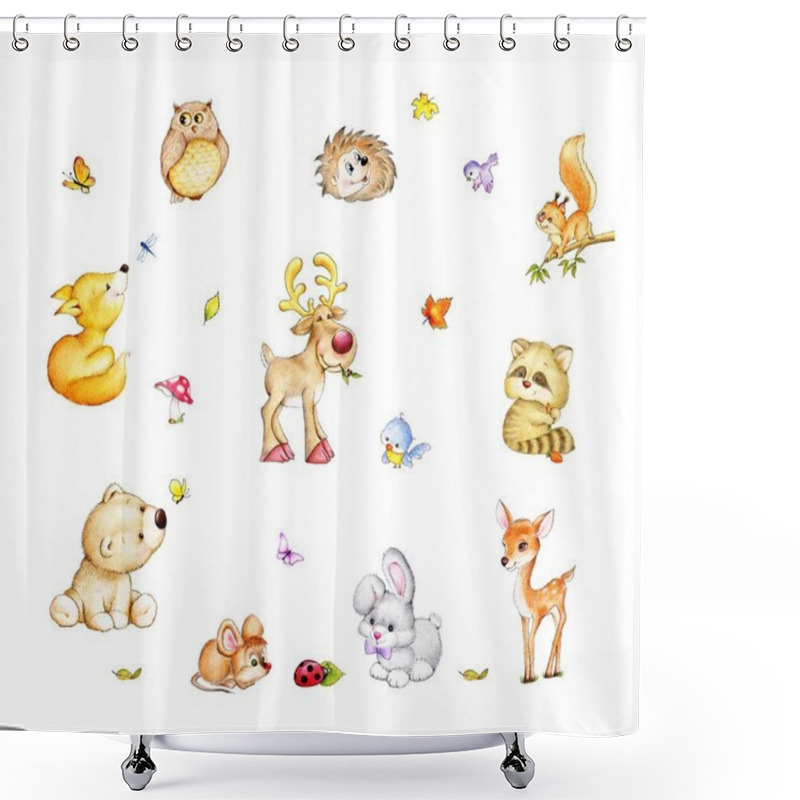 Personality  Collection Of Cute Forest Animals Shower Curtains