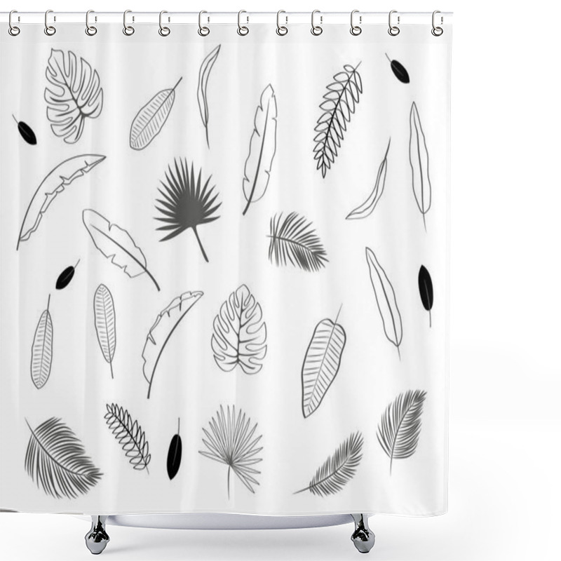 Personality  Collection Set Of Tropical Leaves Drawing Illustration Isolated On White Background. For Pattern, Logo, Template, Banner, Posters, Invitation And Greeting Card Design. Shower Curtains