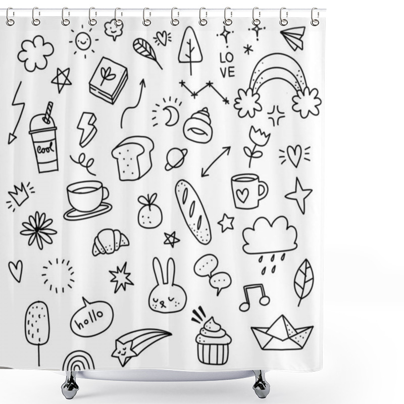 Personality  Cute Hand Drawn Doodle  Set, Love, Cute Thing ,cute Animals  And Creative Design  Collection ,Illustration Shower Curtains