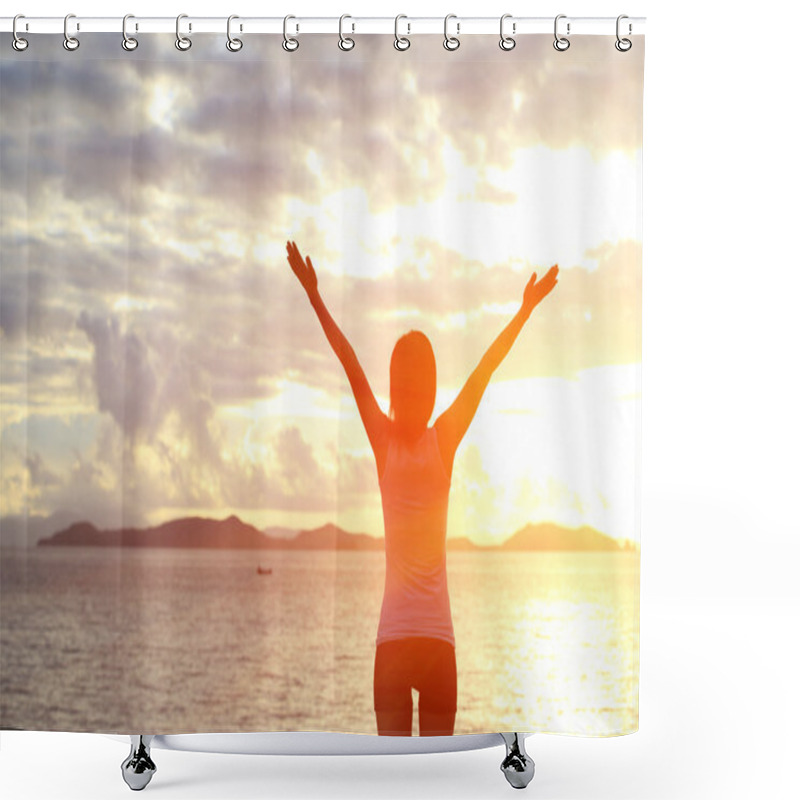 Personality  Open Arms To The Sunrise Stand At Seaside Shower Curtains