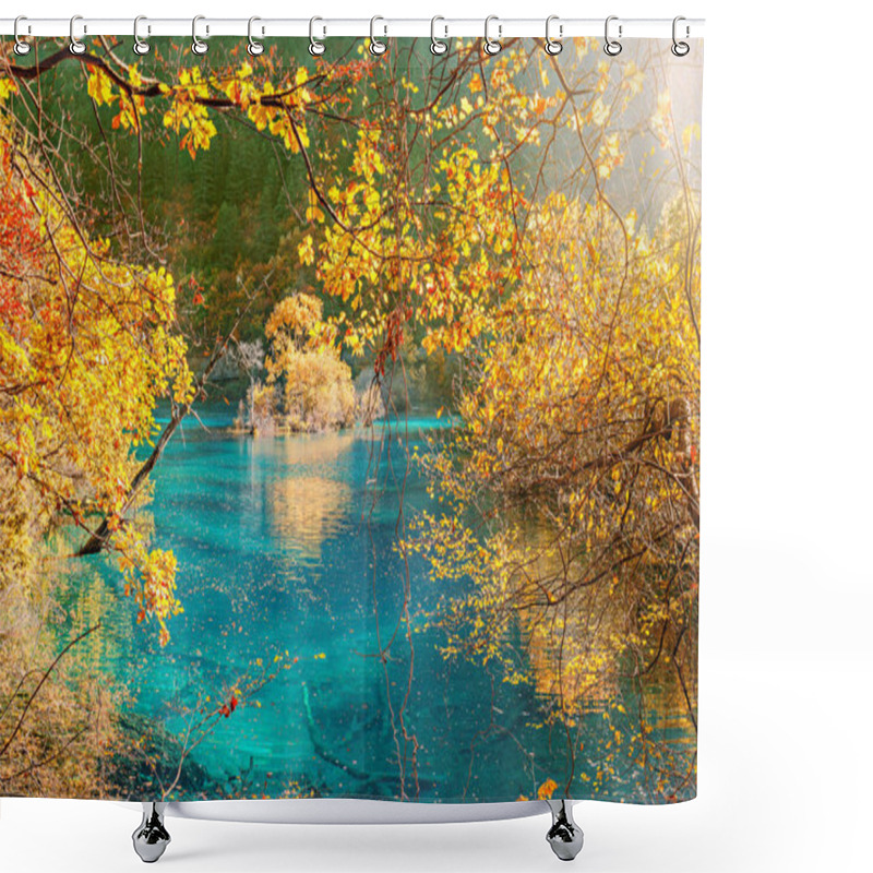 Personality  Autumn Lake View At Sunrise Time. Jiuzhaigou Nature Reserve, Jiuzhai Valley National Park, China. Shower Curtains