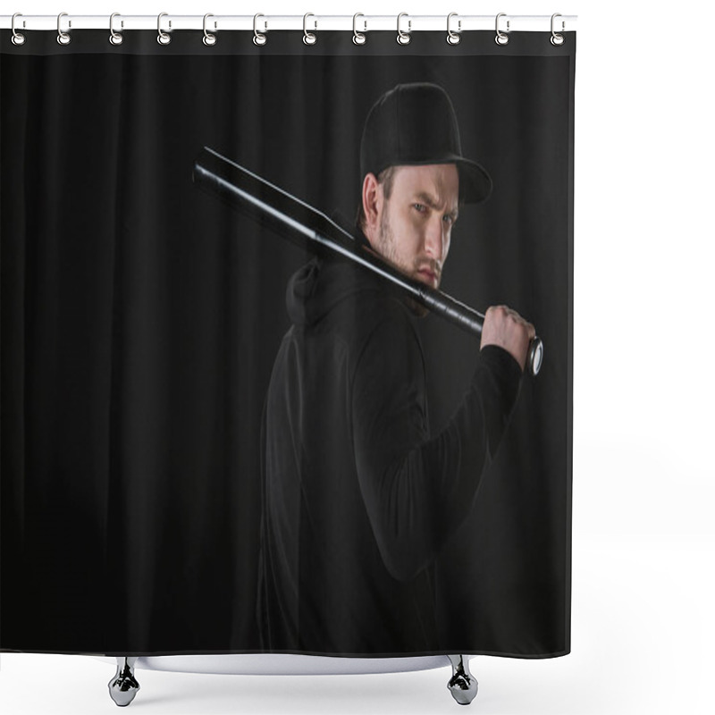 Personality  Young Robber In Zoodie With Baseball Bat Shower Curtains