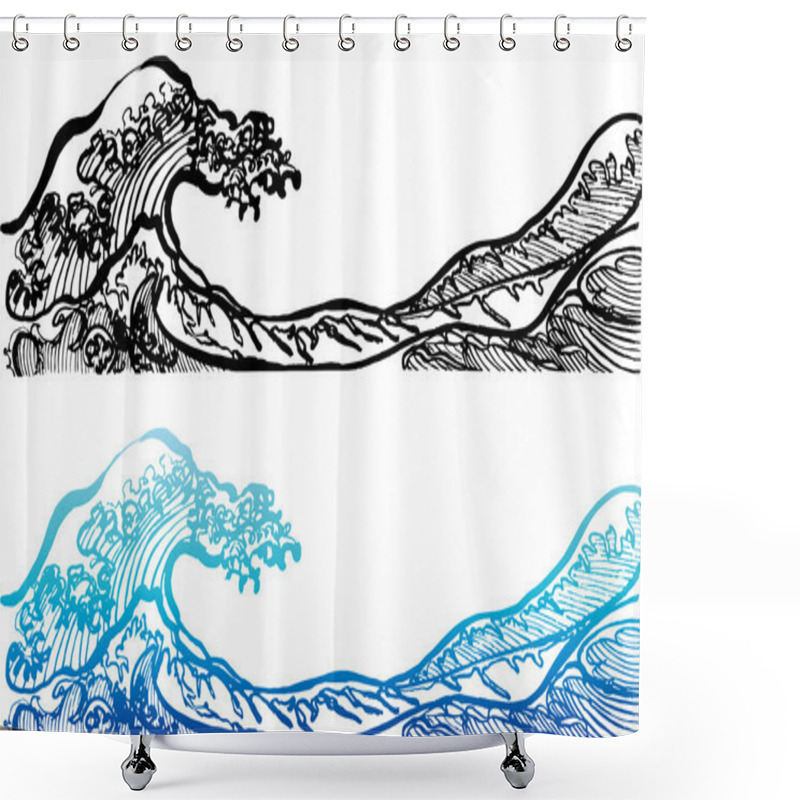 Personality  Japanese Style Waves. Shower Curtains