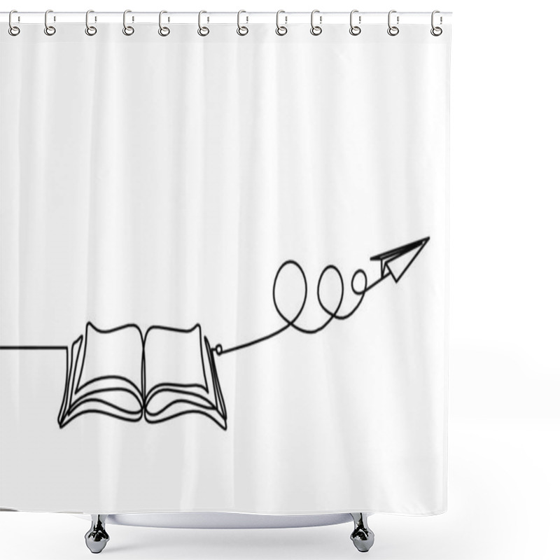 Personality  Abstract Book With Paper Plane As Line Drawing On White Background Shower Curtains