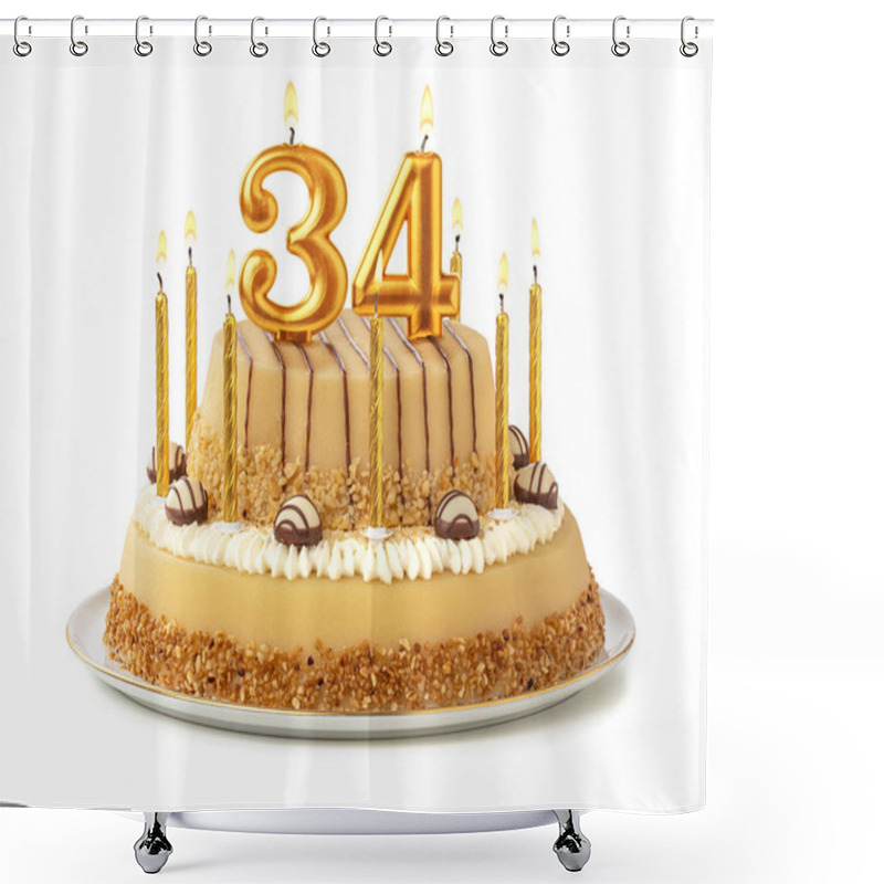 Personality  Festive Cake With Golden Candles - Number 34 Shower Curtains