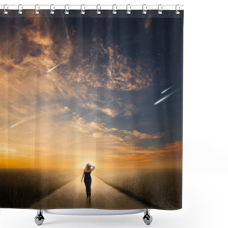 Personality  Woman Walking At Night. Shower Curtains