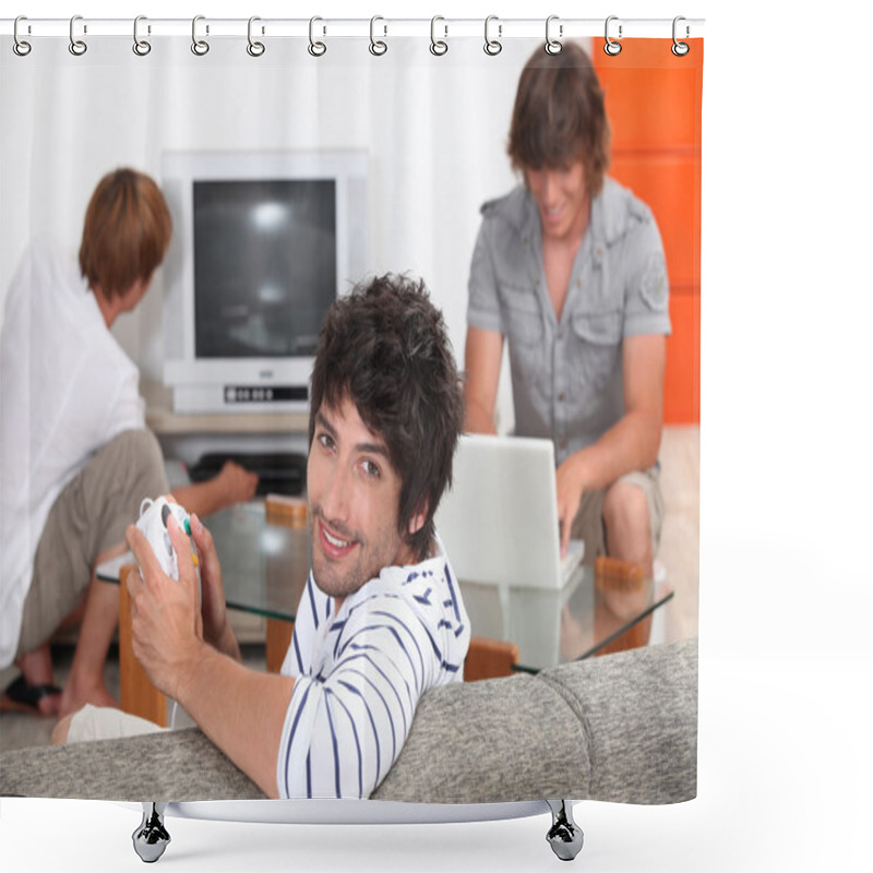 Personality  Guys Playing Computer Games Shower Curtains