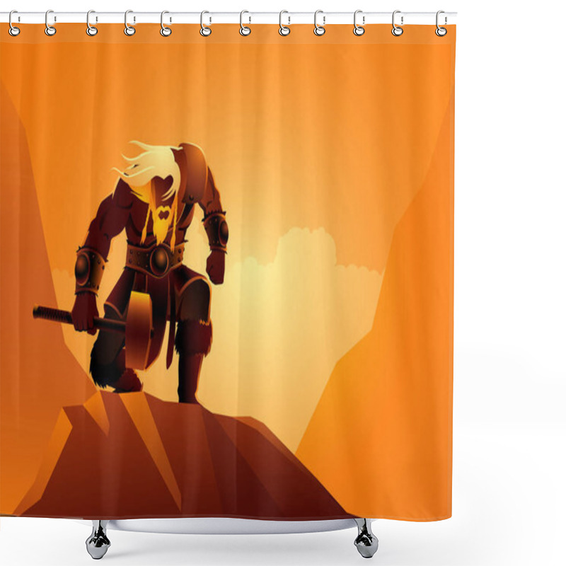 Personality  Ancient Viking Warrior Pose With His Hammer Shower Curtains