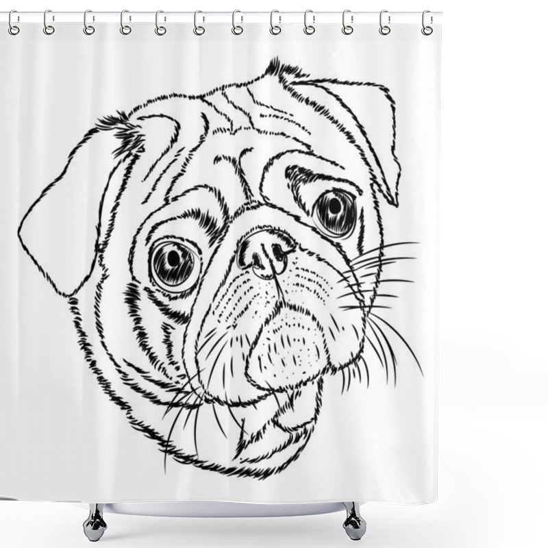 Personality  Pug Vector Linear Illustration Shower Curtains