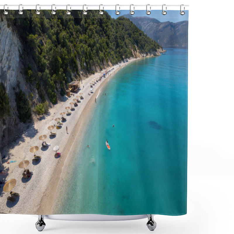 Personality  Aerial Photo Of The Paradise Beach Of Gidaki In Ithaca, The Beautiful  Ionian Island Of Greece. Shower Curtains