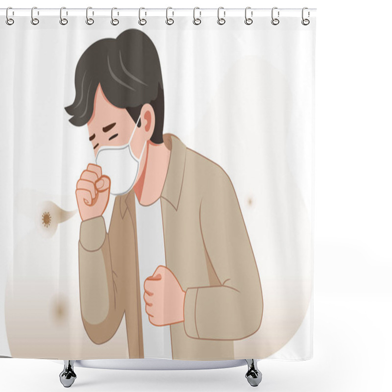 Personality  Flat Illustration One Man Coughed And Sneezed Continuously Because The Dust And Smoke Were Damaging His Lungs. Shower Curtains