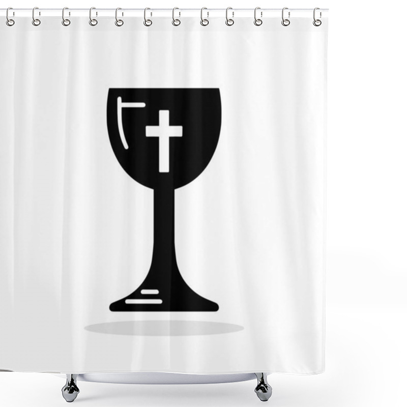 Personality  Christian Chalice Icon. Black Icon Of The Chalice With A Cross. Christian Fellowship Concept. Religious Icon. Vector Illustration. Shower Curtains