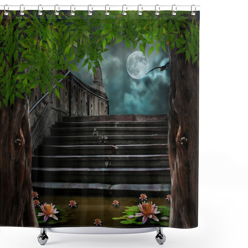 Personality  Old Stone Staircase In Celebration Of Halloween On Background Of Shower Curtains