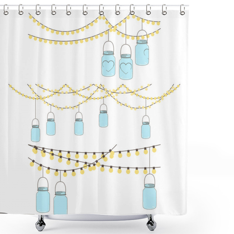 Personality  Vector Set Of Hanging Glass Jar Lights And Bunting Shower Curtains