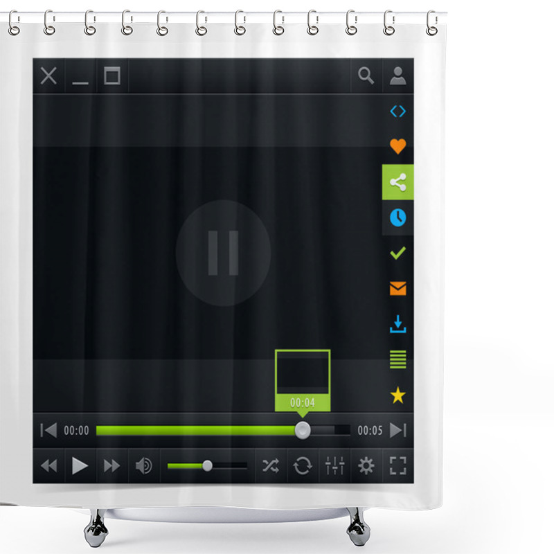 Personality  Media Player Ui Interface With Video Loading Bar And Additional Movie Buttons. Shower Curtains