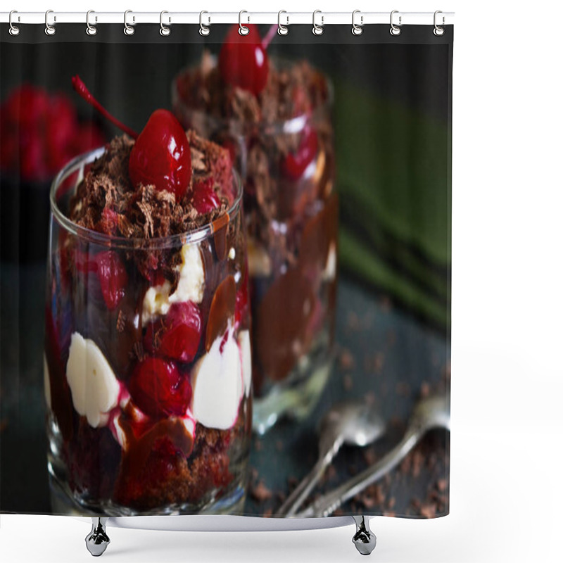 Personality  Dessert Black Forest In A Glass. Chocolate Dessert With Creamy Shower Curtains