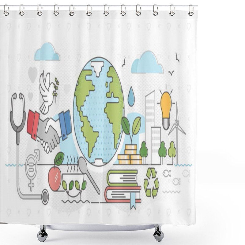 Personality  Sustainable Nature Friendly Development Outline Concept Vector Illustration Shower Curtains