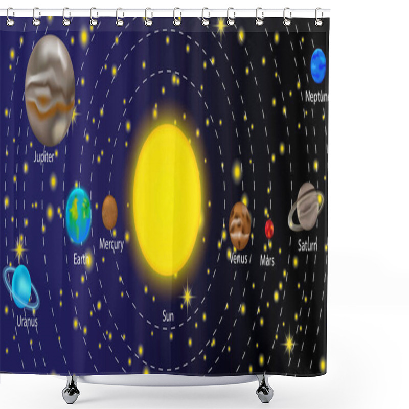 Personality  Doodle Starry Sky Planet For Fabric Design. Night Sky Seamless Pattern. Planet Map. Vector Illustration. EPS 10. Shower Curtains