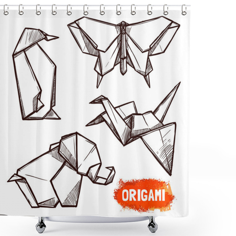 Personality  Hand Drawn Origami Figures Set Shower Curtains