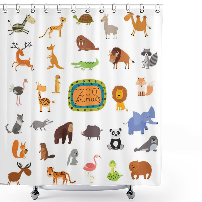 Personality  Set Of Cute Animals Isolated On White Background Shower Curtains