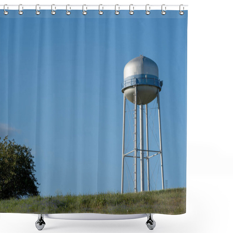 Personality  Watertower In A Field Against A Blue Sky.  Shower Curtains