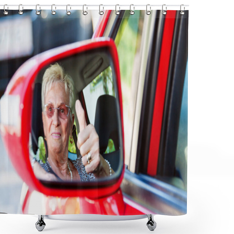 Personality  Senior As A Car Driver In The Car. Shower Curtains