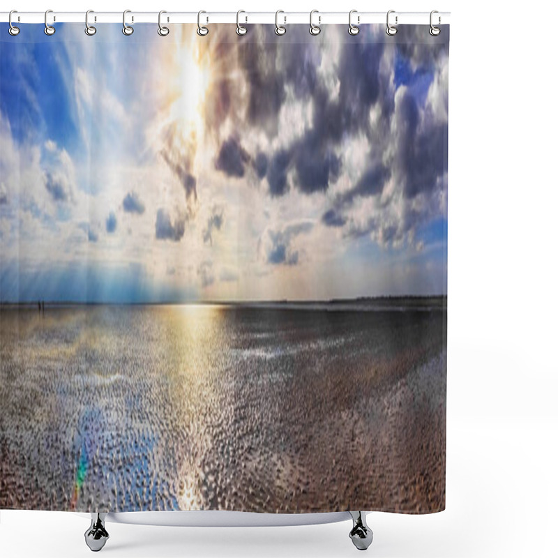 Personality  Hikers Are Crossing The Wadden Sea To The Frisian Island Baltrum At Low Tide Shower Curtains