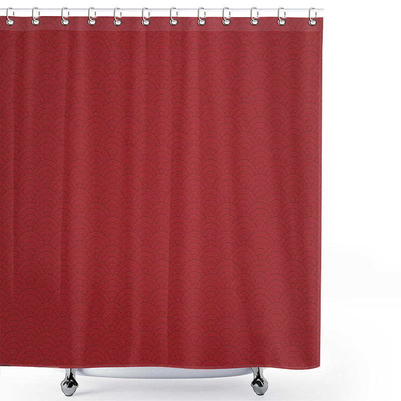 Personality  Traditional Seigaiha Wave Pattern Red And Gold Paper Background Shower Curtains