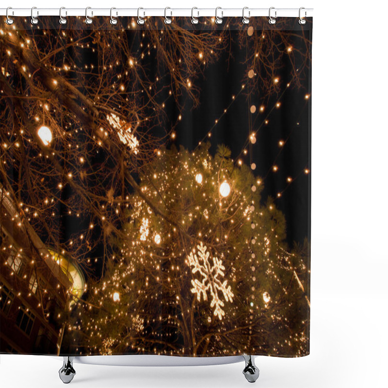 Personality  Tree Decorated With Ligths. Shower Curtains