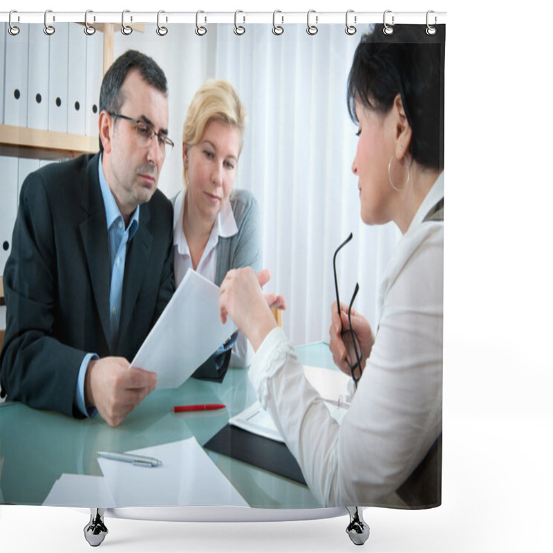 Personality  Couple Meeting With Financial Advisor Shower Curtains