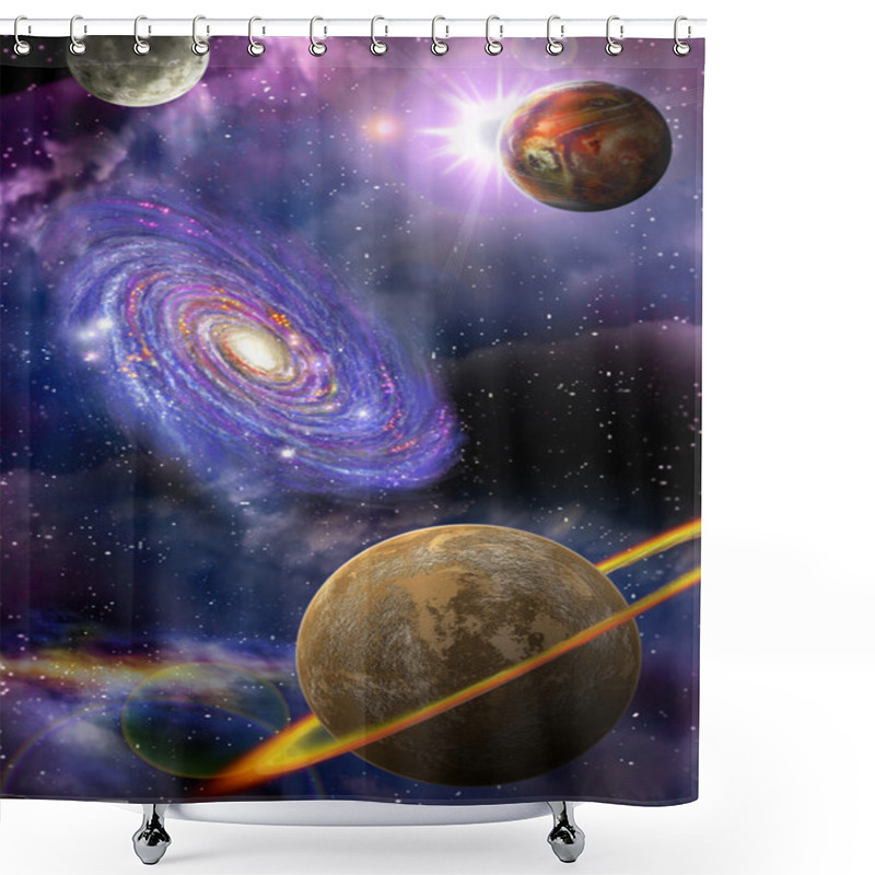 Personality  Galaxies And Planets In Space Shower Curtains